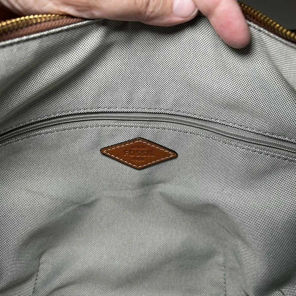 Fossil Harwell hobo bag in brown suede, buckle detail